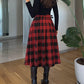 Plaid Print Side Slit Midi Skirt Casual Buckle A Line Pleated Skirt