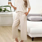 2 Piece Outfits  Round Neck Short Sleeve Pullover Tops and Casual Drawstring Wide Leg Pants Lounge Sets