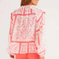 Desert Flower Vintage Print Smocked Poet Collar Billowy Blouson Sleeves Blouse