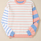 Pale Chestnut Colorblock Striped Drop Shoulder Cozy Sweater
