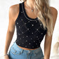 Argyle Pattern Rhinestone Decor Knit Tank Top