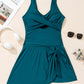 Sea Green Adjustable Straps Cutout Ruched Knot Slit One Piece Swim Dress