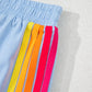 Beau Blue Color Block Stripes Elastic High Waist Active Shorts