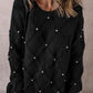 Black Pearl Embellished Rhombus Pattern Sweater