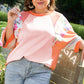 Orange Plus Size Floral Print Patchwork Raglan Half Sleeve Top
