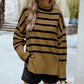 Striped High Neck Side Slit Knit Sweater