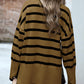 Striped High Neck Side Slit Knit Sweater