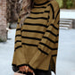 Striped High Neck Side Slit Knit Sweater