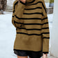 Striped High Neck Side Slit Knit Sweater