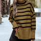 Striped High Neck Side Slit Knit Sweater