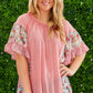 Pink Plus Size Floral Patchwork Ruffled Short Sleeve Blouse