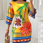 Tropical Print Boat Neck Casual Dress