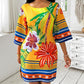 Tropical Print Boat Neck Casual Dress
