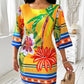 Tropical Print Boat Neck Casual Dress