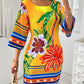 Tropical Print Boat Neck Casual Dress