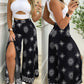 2 Pieces Outfit Sleeveless Hollow out Tank Top and Casual Floral Print Wide Leg Slit Pants Set