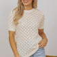 Beige Hollow Out Crochet O Neck Short Sleeve Sweater Tee
