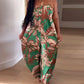 Tropical Print Spaghetti Strap Back Shirred Jumpsuit Casual Loose Fit Romper