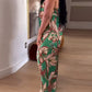 Tropical Print Spaghetti Strap Back Shirred Jumpsuit Casual Loose Fit Romper