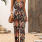 Black Floral Print Belted Sleeveless Wide Leg Jumpsuit