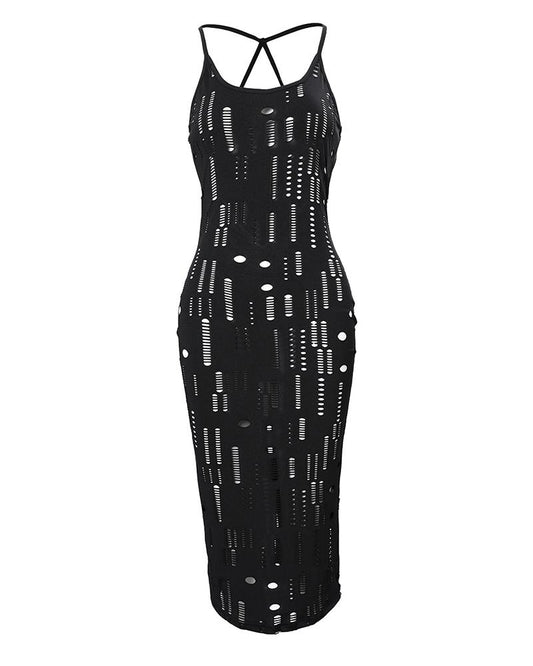 Hollow Out Fishnet Backless Bodycon Dress