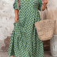 Green Geometric Floral Print Half Sleeve Plus Size Maxi Dress