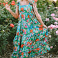 Green Floral Print Sleeveless Ruffle Tiered Maxi Dress
