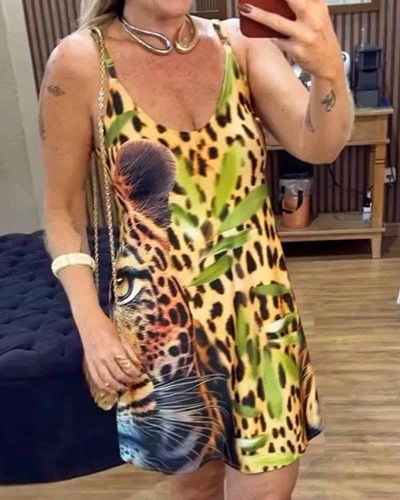 Tribal Print Plunge V Neck Spaghetti Strap Mini Dress Casual A Line Vacation Dress