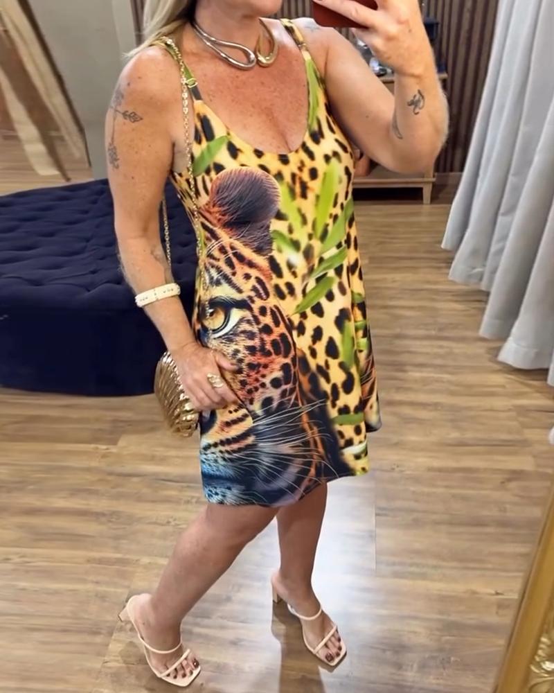 Tribal Print Plunge V Neck Spaghetti Strap Mini Dress Casual A Line Vacation Dress