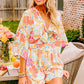 Orange Blooming Floral Print Front Tie Romper