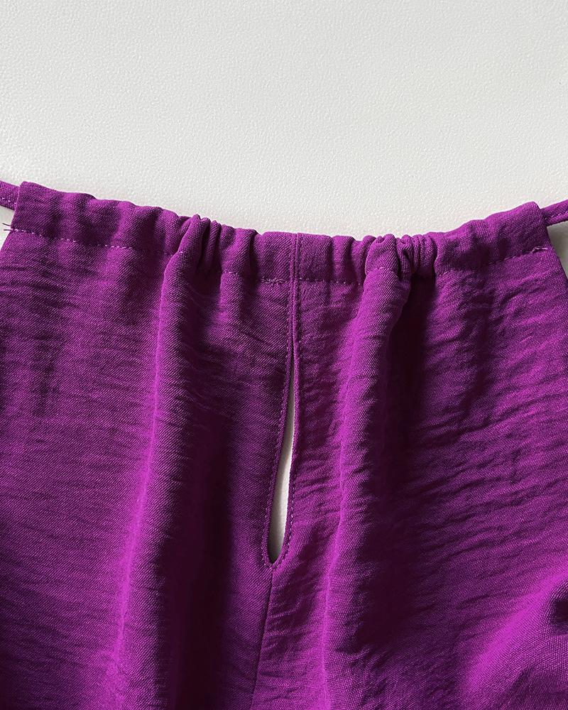 Halter Sleeveless Lace up Jumpsuit Casual Waist Ruched Loose Fit Romper