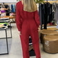 Lapel V neck Collar Shirred Drawstring Waist Jumpsuit
