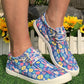 Dusk Blue Easter Rabbit Egg Print Lace-up Sneakers