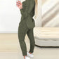 Lace Patch Ribbed Hooded Top & Pocket Design Pants Set
