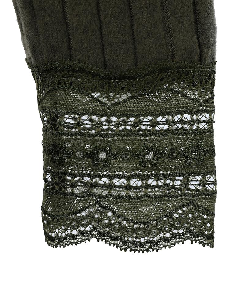 Lace Patch Ribbed Hooded Top & Pocket Design Pants Set