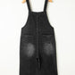 Black Distressed Bib Pocket Wide Leg Denim Overall