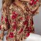 Colorblock Leopard Print Stand Collar Casual Blouse Lantern Sleeve Loose Fit Top
