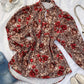 Colorblock Leopard Print Stand Collar Casual Blouse Lantern Sleeve Loose Fit Top