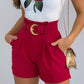 Rose Print Tank Top & Pocket Design Shorts Set With Belt