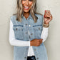 Beau Blue Denim Flap Pocket Curved Hem Shirt Vest