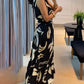 Floral Sleevless Leaves Pattern Maxi Dress Casual Waist Chain Decor Dress