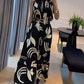 Floral Sleevless Leaves Pattern Maxi Dress Casual Waist Chain Decor Dress (Without Belt)