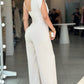 Cold Shoulder Sleeveless Pocket Design Jumpsuit Casual Backless Wide Leg Romper
