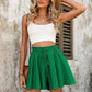 Dark Green Textured Frilled Lace-up High Waist Ruffle Wide Leg Shorts