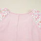Pink Contrast Floral Patchwork Long Sleeve Plus Size Blouse