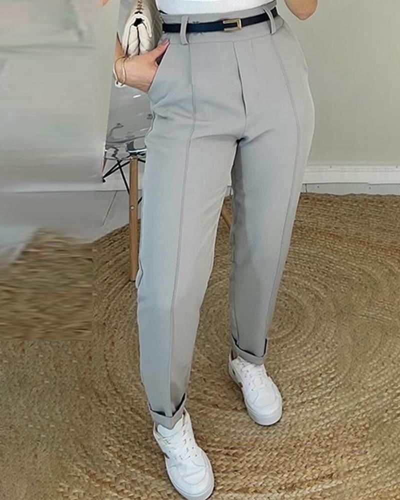 High Waist Pocket Design Pants Casual Slim Fit Work Pants