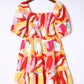 Multicolor Geometric Print Smocked Babydoll Mini Dress