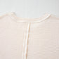 Beige Waffle Exposed Seam Detail Plus Size Short Sleeve Top