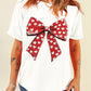 White Heart Bow Printed Crewneck Valentines T Shirt