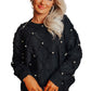 Black Pearl Embellished Rhombus Pattern Sweater